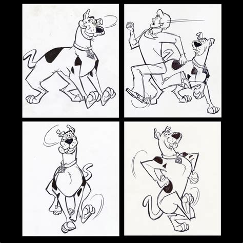 Lot 11 Set Of Four Hand Drawn Iwao Takamoto Scooby Doo And Fred Sketches Circa 2000s