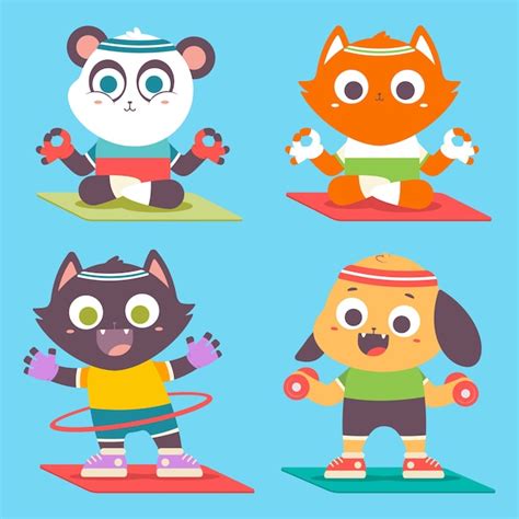 Premium Vector Cute Animals Kid Doing Yoga And Fitness Exercise
