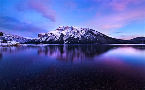 Alberta Banff Canada clouds lakes landscapes mountains Night sky snow ...
