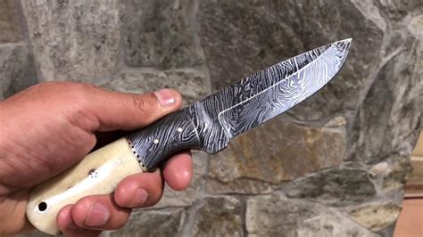 10 Inches Custom Damascus Steel Skinning Knife Camel Bone Handle Youtube