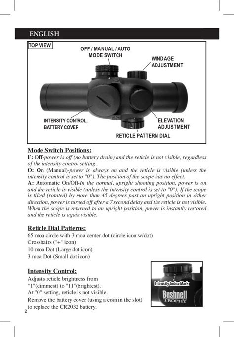 Instructions Bushnell Trophy Red Dot Scope Optics Trade