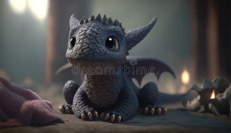 Cute Animated Baby Dragon Generative Ai Stock Image Image Of