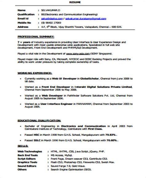 Free 12 Sample Front End Developer Resume Templates In Ms Word Pdf