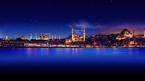 Buildings Night Stars Ocean Istanbul Sky Reflection City