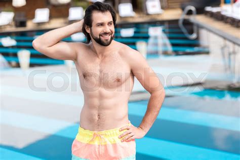 Handsome Bearded Man Posing Near Swimming Pool Stock Image Colourbox