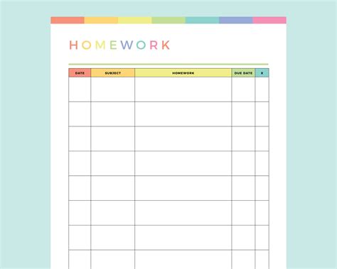 Printable Kids Homework Tracker Childrens Homework Log Etsy