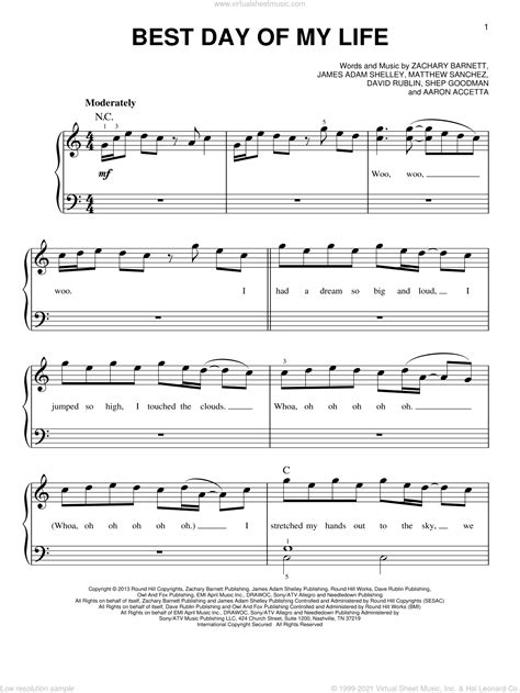 Best Day Of My Life Easy Sheet Music For Piano Solo Pdf