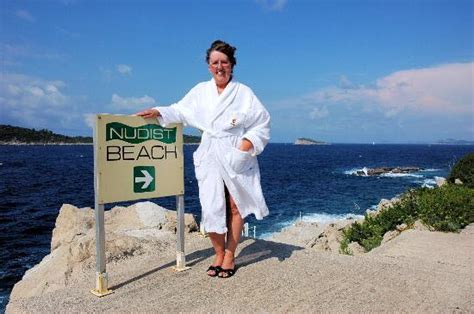 My Wife Dressed In Just A Hotel Towelling Bath Robe At The Top Of The Naturist Area Picture