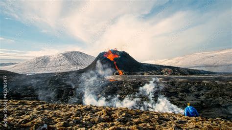 Geldingadalur Iceland Erupting Fagradalsfjall Volcano 52 Km From