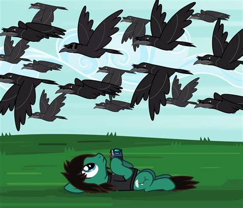 Safe Artist Lightningbolt Derpibooru Exclusive Bird Crow Earth Pony Pony