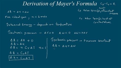 Derivation Of Cp Cv R Mayers Formula Using First Law Of