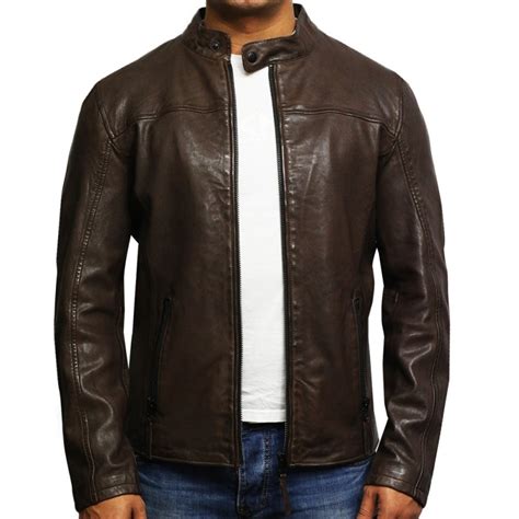 Brandslock Mens Genuine Leather Biker Jacket Black Waxed Slim Fit