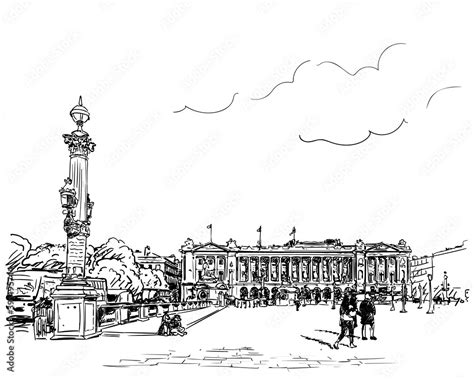 Paris Cityscape Vector Drawing Famous Place De La Concorde France