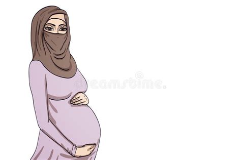 Arabic Muslim Pregnant Woman In Hijab Prepared For Maternity Stock Illustration Illustration