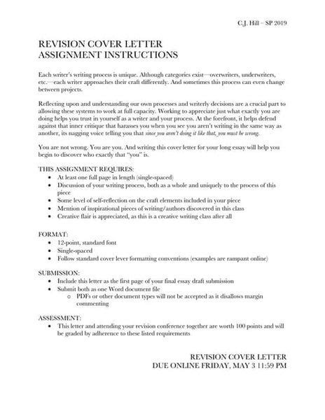 Revision Cover Letter Assignment Sheet