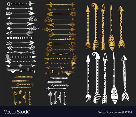 Set Of Golden Tattoo Arrows Royalty Free Vector Image