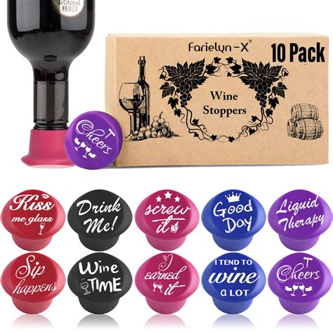 Buy Farielyn X 10 Funny Wine Bottle Stoppers And T Box Cute Silicone Reusable Caps Bottle