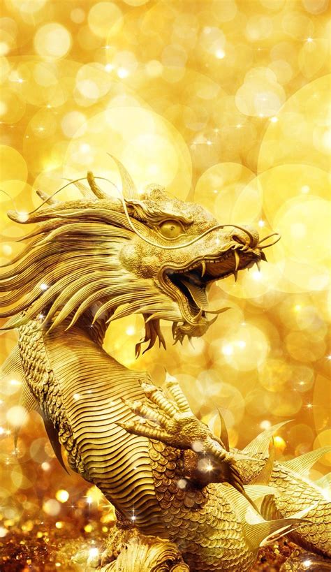 Download Golden Dragon Glowing Statue Wallpaper
