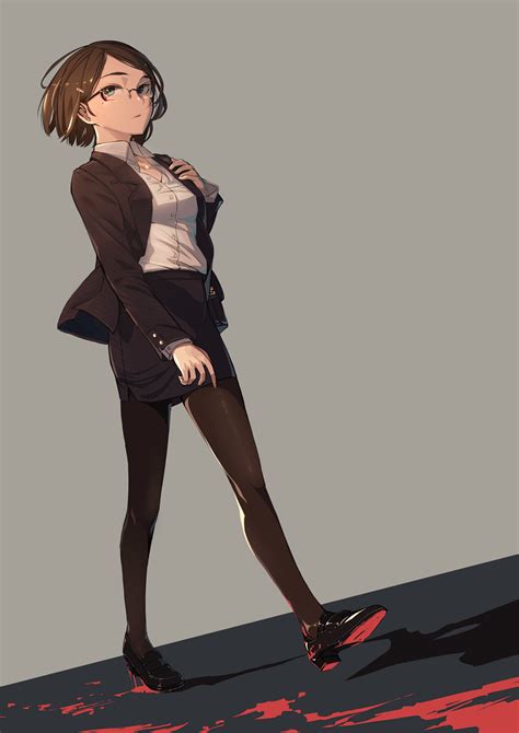 Wallpaper Model Anime Girls Short Hair Brunette Glasses Skirt