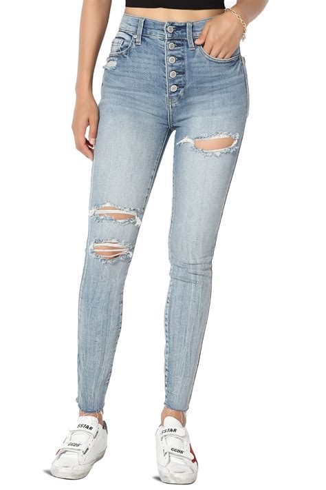 Themogan Womens Distressed Ripped High Rise Stretch Perfect Skinny