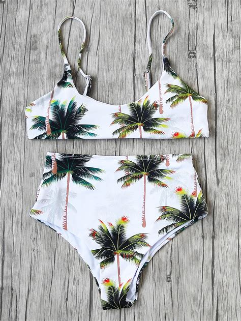 Palm Tree High Waist Bikini Set Shein Sheinside