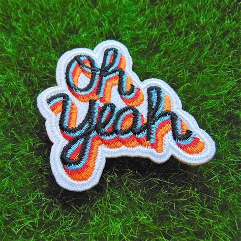 Oh Yeah Word Patch Retro Sew Iron On Embroidered Cotton White