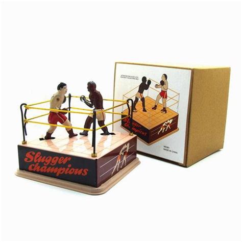 Heroneo Vintage Style Tin Toy Boxing Ring Wrestling Boxers With Wind Up
