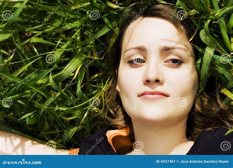 Smiling Beauty On Grass Stock Image Image Of Blonde Relaxation