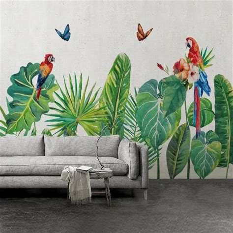 Hand Painted Tropical Plants Wallpaper In 2022 Plant Wallpaper Mural