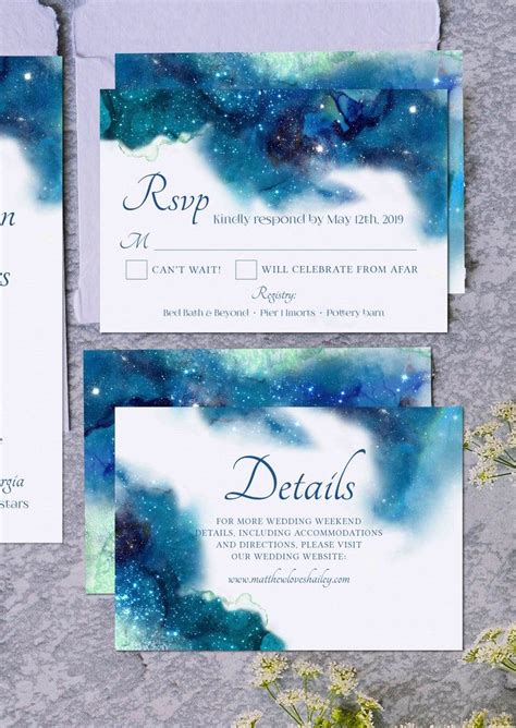 Galaxy Digital Wedding Invitation Template Set Starry Night Etsy