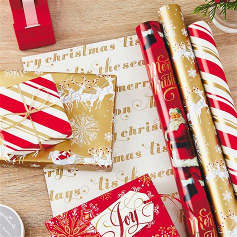 Red And Gold 3 Pack Reversible Christmas Wrapping Paper 120 Sq Ft