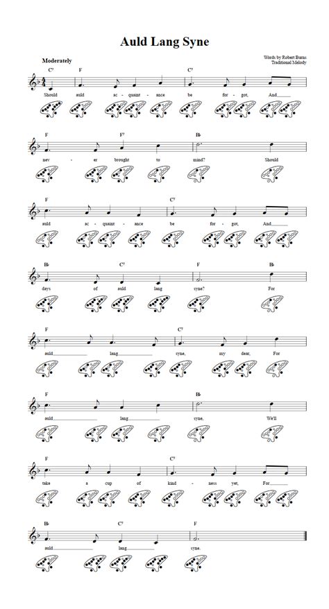 Auld Lang Syne 12 Hole Ocarina Sheet Music And Tab With Chords And Lyrics