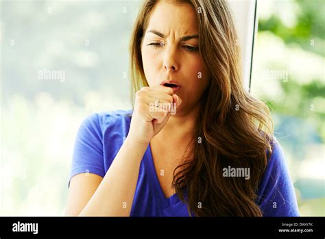 Woman Coughing Stock Photo Alamy