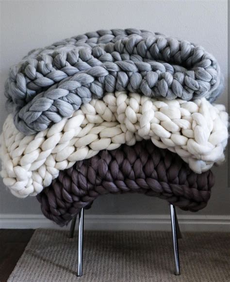 Handmade Chunky Knit Blankets Blanket Knitted Blankets Merino Wool