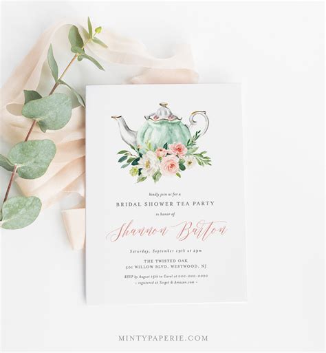 Bridal Shower Tea Party Invitation Template Printable Bridal Etsy