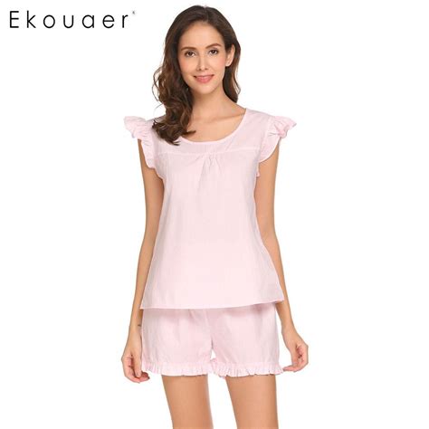 Ekouaer Women Casual Sleepwear Pajamas Set Short Sleeve Nighties Top And Shorts Lounge Women