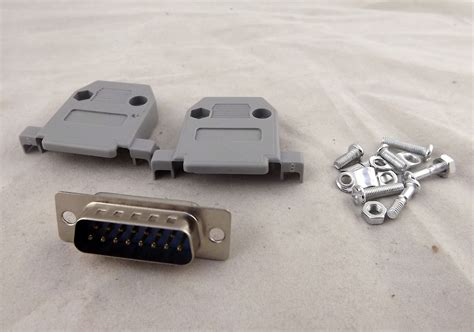 D Sub Db15 Female Jack 15 Pin 2 Rows Connector Gray Plastic Hood Cover