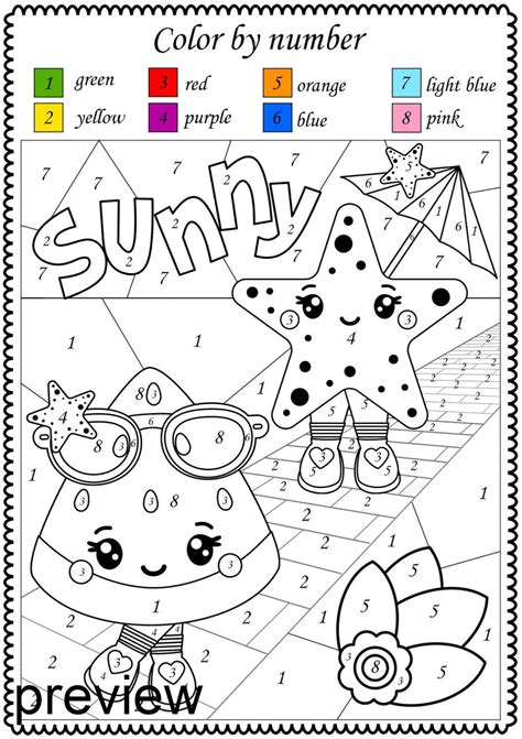 Color By Number Summer Printable Math Color By Code Etsy