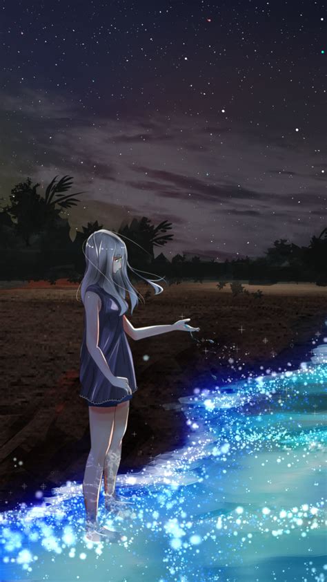 1080x1920 Anime Girl At Seashore Dark Moon Iphone 76s6