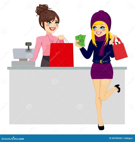 Woman Shopping Paying With Cash Stock Vector Image 48789428