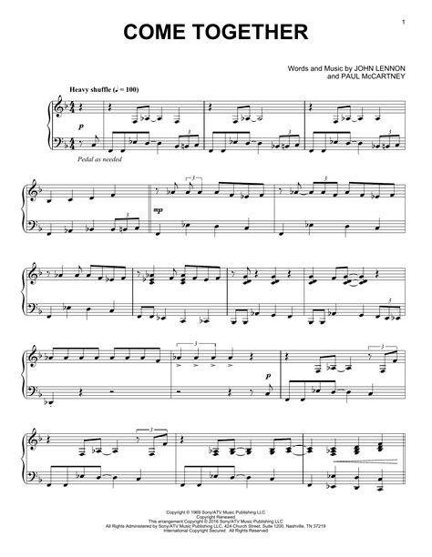 Come Together Jazz Version Sheet Music The Beatles Piano Solo