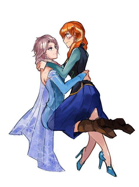 Safebooru 2girls Absurdres Anna Frozen Blonde Hair Blush Couple Elsa Frozen Eye Contact