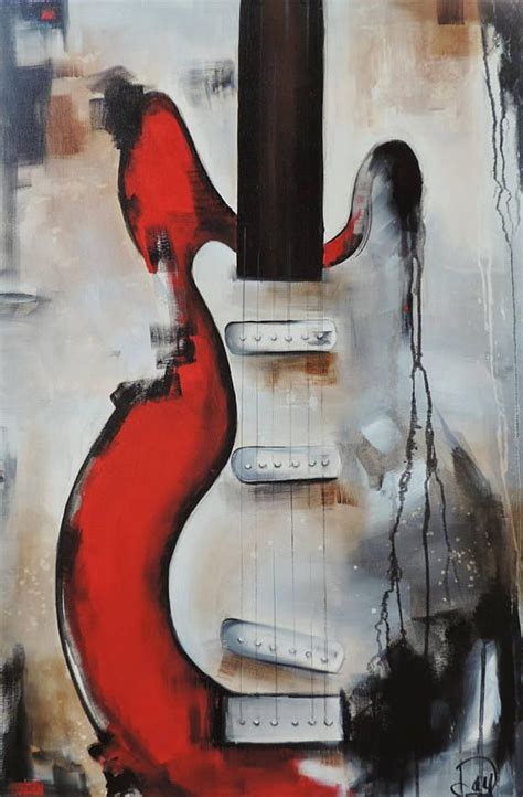 Guitar Painting Abstract Painting Red White And Black Painting Large