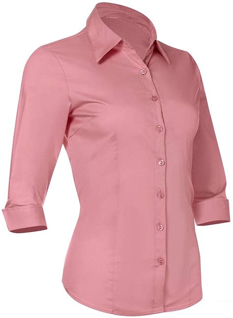 Pier 17 - Button Down Shirts for Women 3 4 Sleeve Fitted Dress Shirt 