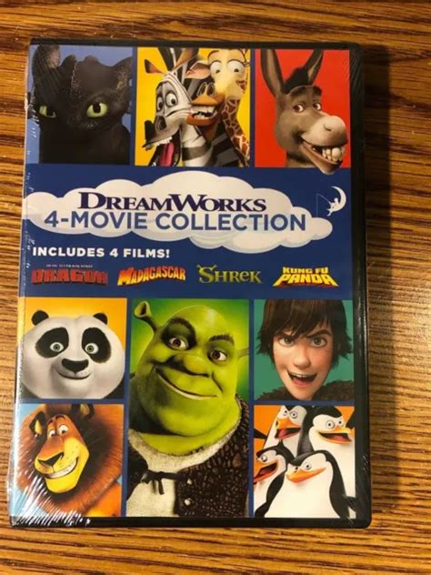 Dreamworks 4 Movie Collection Dvd Dragon Madagascar Shrek Panda Brand