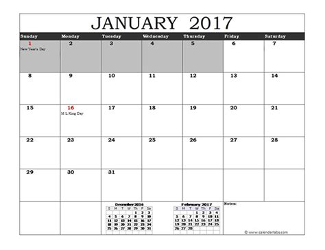 2017 Excel Calendar With Us Holidays Free Printable Templates