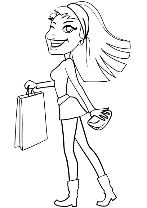 Shopping Girl Coloring Page Colouringpages