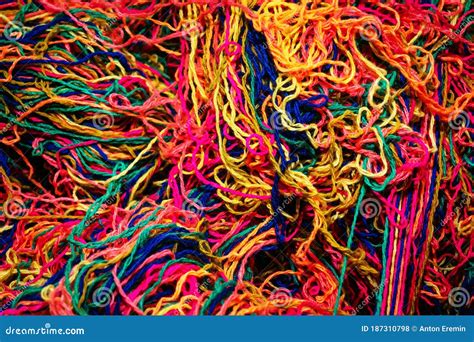 Background Of Many Colored Woolen Tangled Threads Stock Photo Image