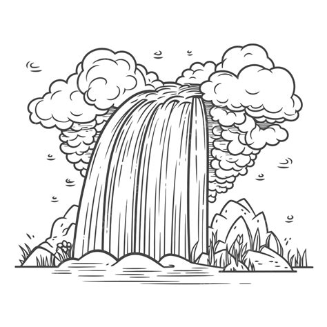 Sketch Of A Waterfall With A Big Cloud Around It Outline Drawing Vector
