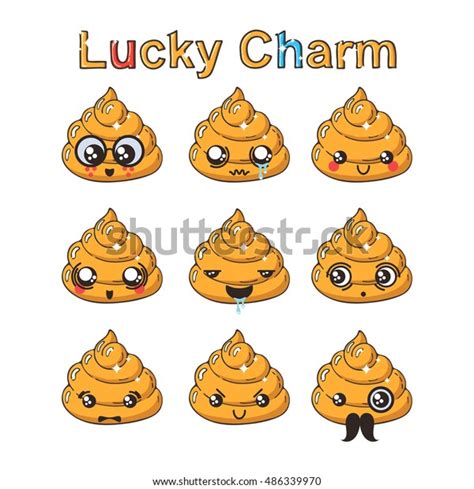 Kawaii Golden Poop Emoticons Set Japanese Stock Vector Royalty Free